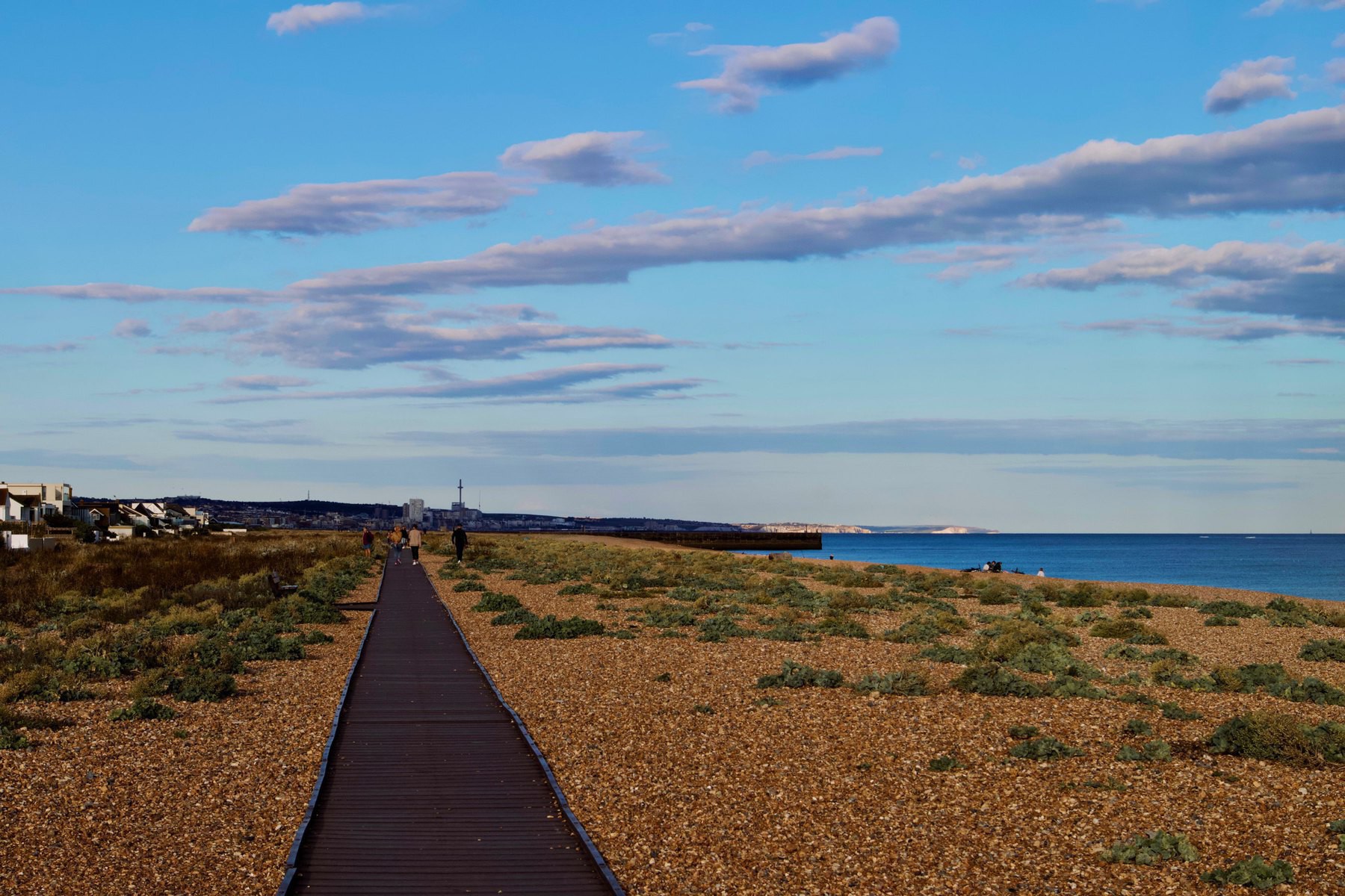 The Shoreham Beach boardwalk, looking towards Brighton