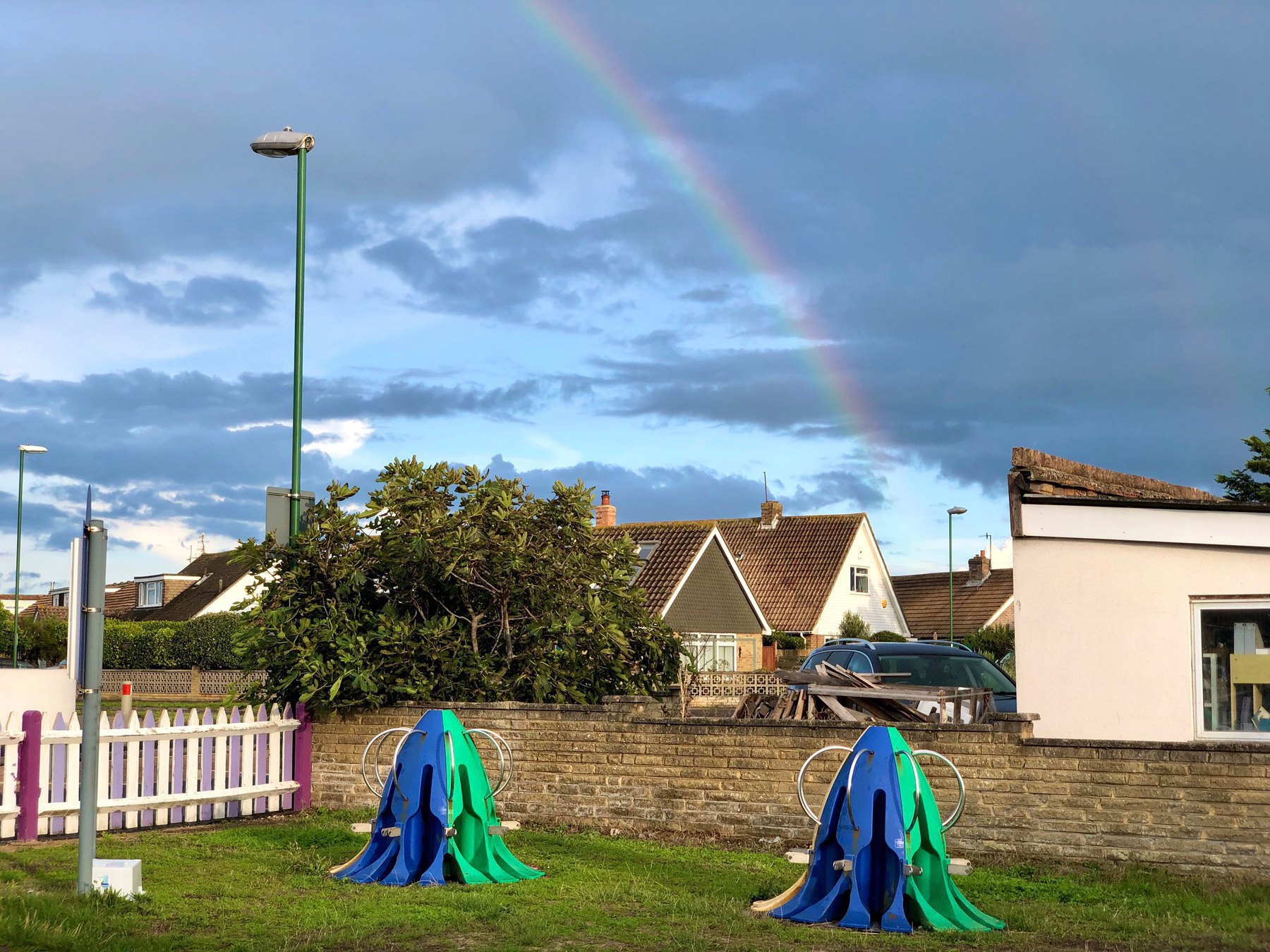 A rainbow over the houses of Shoreham Beach. 