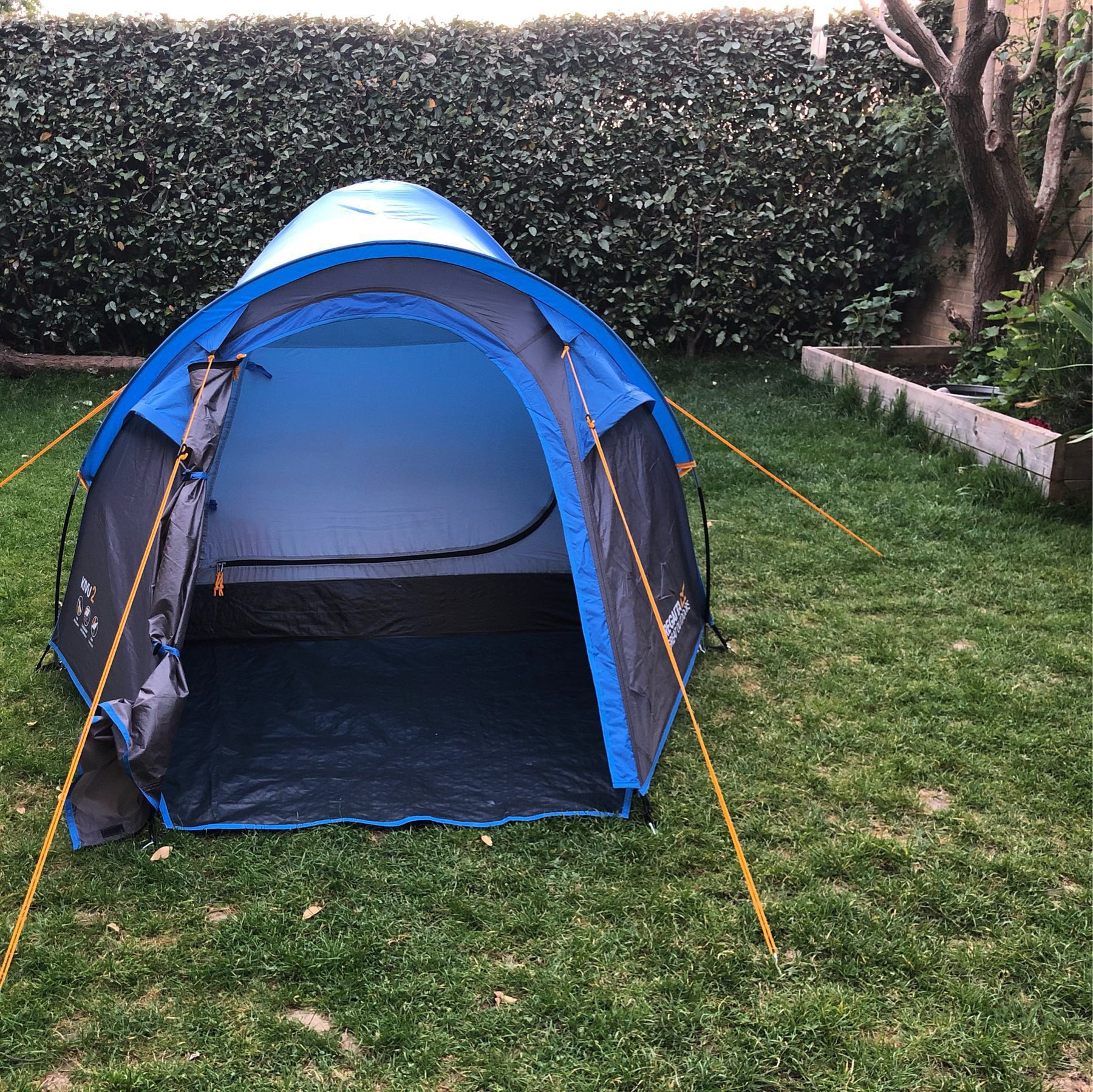 A small tent in our back garden. 