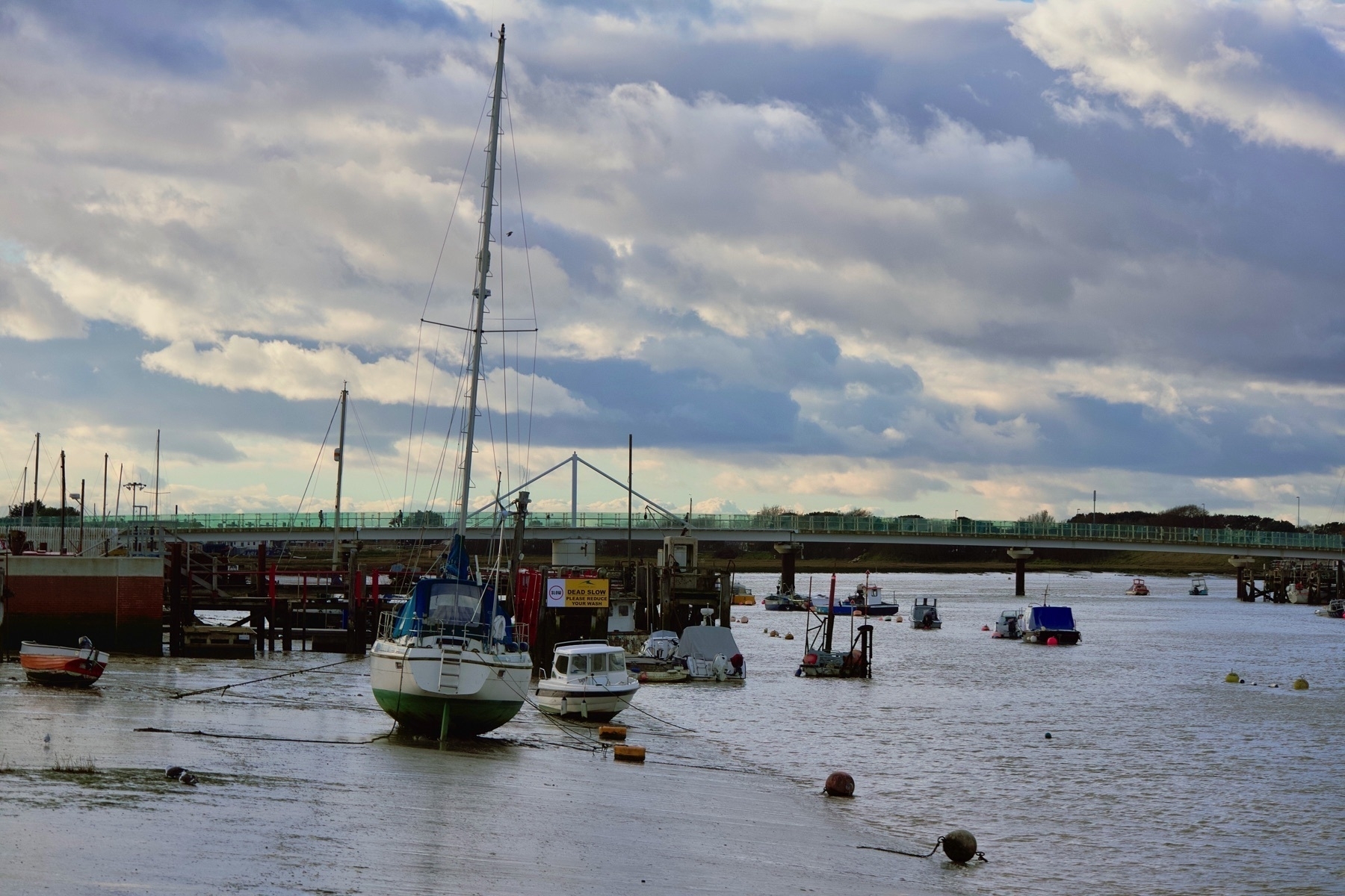 The Adur, at low tide, looking towards the Adur Ferry Bridge. 