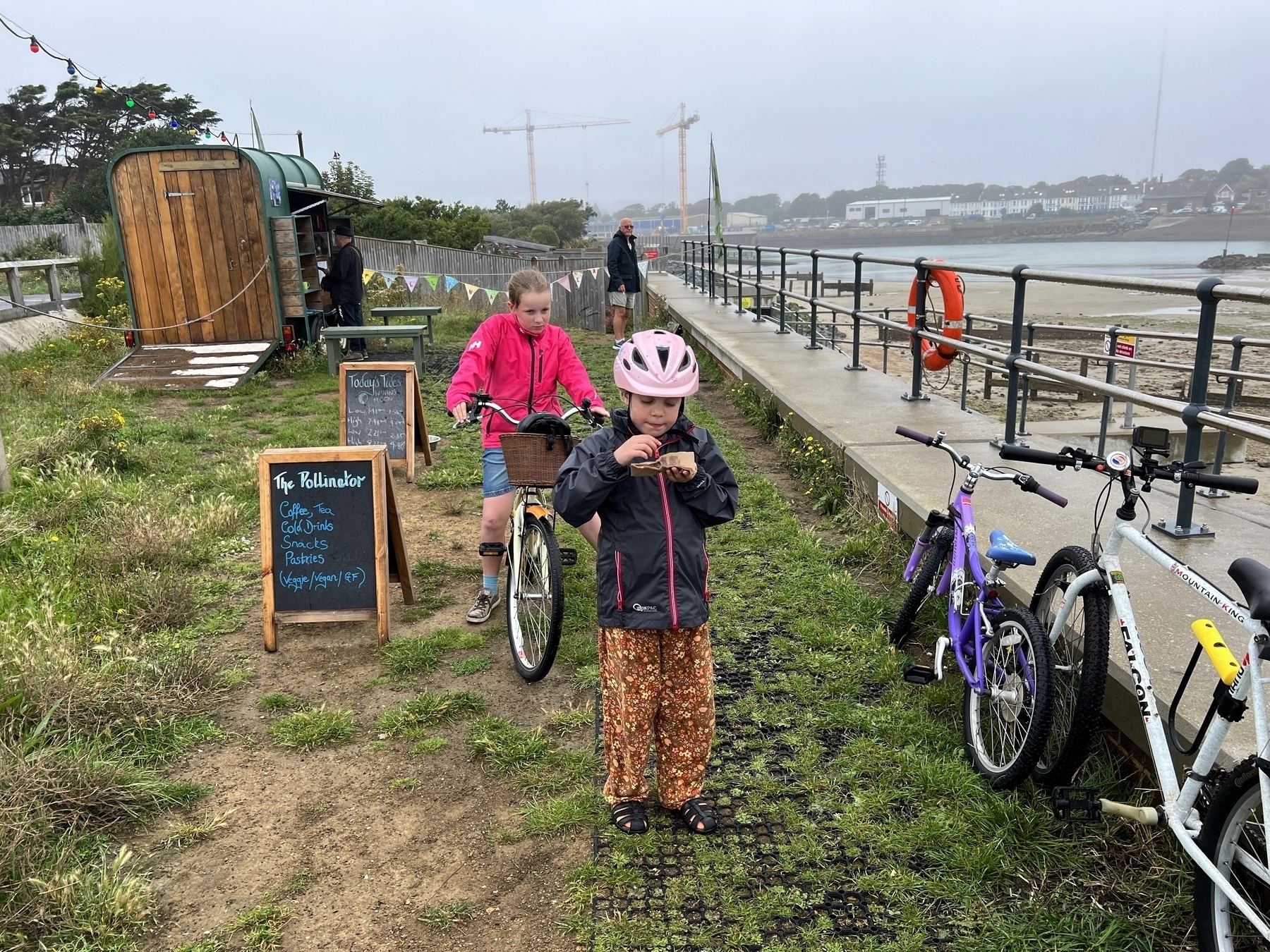 Taking a break on a bike ride at the Pollinator Cafe in Shoreham by Sea. 