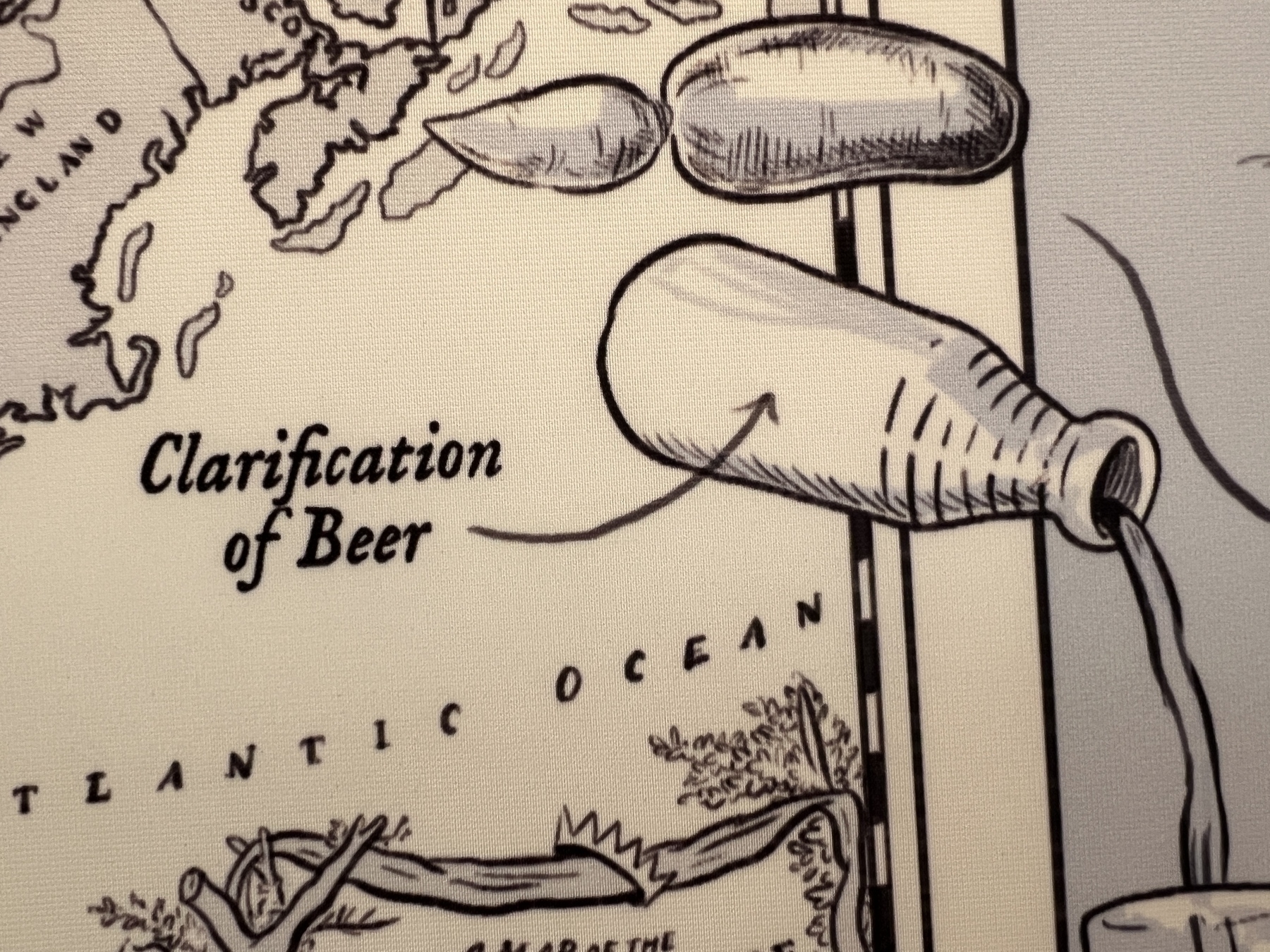 A simplified illustration depicts a bottle pouring liquid onto a map with the text "Clarification of Beer."